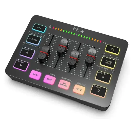 FIFINE AMPLIGAME SC3 mixeur audio pour streaming et gaming avec interface microphone XLR.